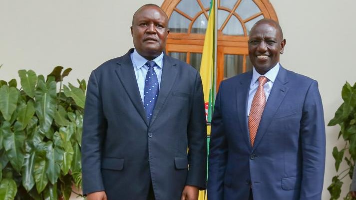 President William Ruto with the president of the Pan-African Parliament Fortune Charumbira at the State House on April 25,2023.