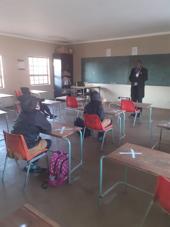 Social distancing being observed in classes at Thohoyandou primary school as schools resume under level 3 on June 8 2020.