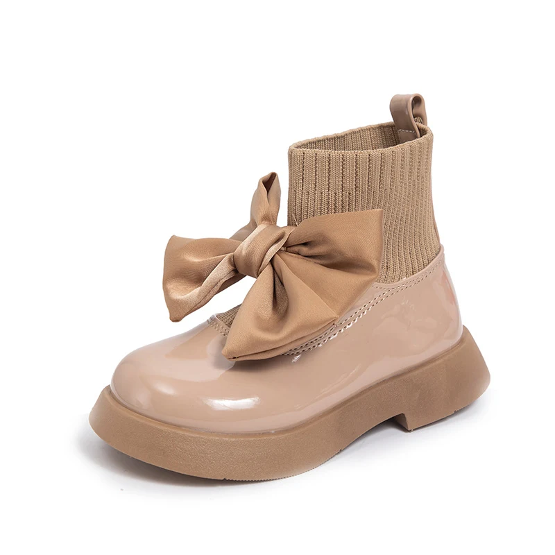 New Autumn Shoes Little Girl Bow Princess Style Leather Boots for Middle and Big Children, comfortable and stylish footw