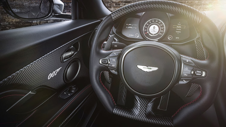 A fusion of leathers and carbon fibre creates a dark and luxurious interior in the DBS Superleggera 007 Edition.