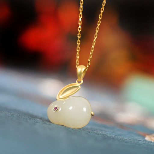 Title 8, Silver-plated Lovely Temperament Jade Rabbit Gi...