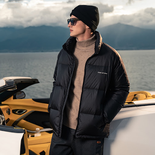 Title 6, Stand-up Collar Down Jacket Solid Color Coat St...