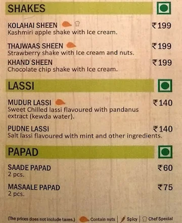 Zarpar menu 