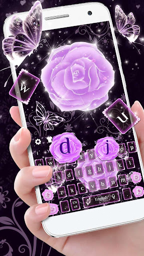 Glowing Purple Rose Butterfly Keyboard Theme