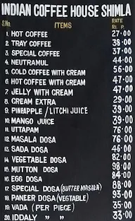 Indian Coffee House menu 2