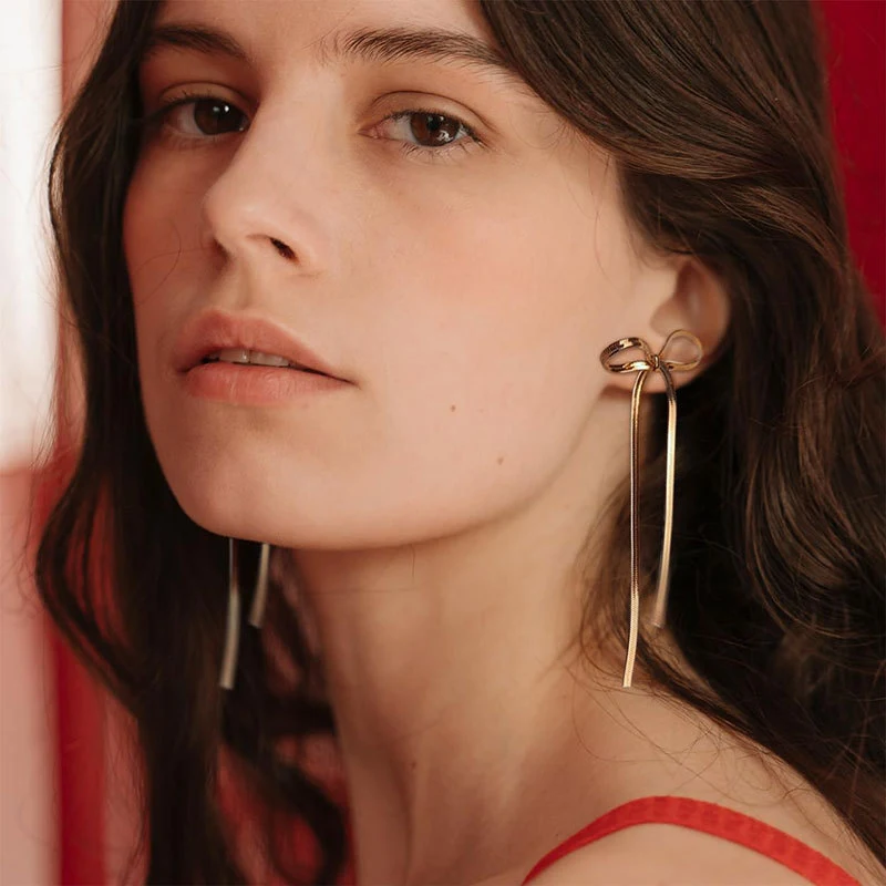 Boucles d'oreilles nœud papillon en chevrons, bijoux en acier inoxydable en gros, anti-ternissement, hypoallergéniques, plaqué or 18 carats.