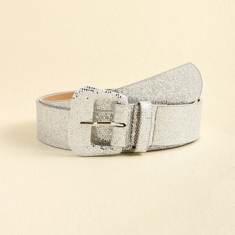 Ceinture à paillettes Vintage à carreaux, pantalon habillé embelli, large mode pour hommes et femmes, boucle à aiguille