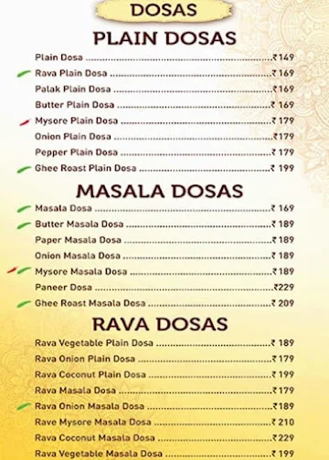 Ramaratnam Dosa menu 