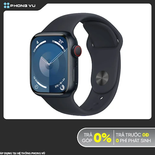 Đồng hồ Apple Watch Series 9 4G 41mm Midnight (Vỏ Nhôm Dây Silicone - S/M) (MRHR3SA/A)