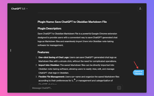 Save ChatGPT to Obsidian markdown file