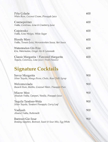 The Writer's Bar - Hotel Savoy Welcom menu 