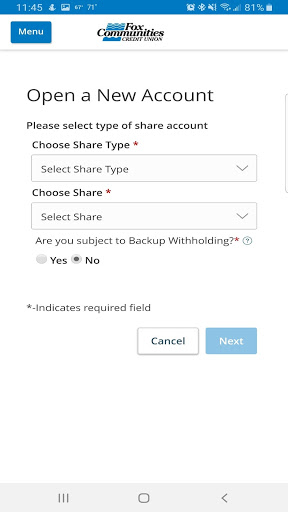 Screenshot Fox Communities Credit Union