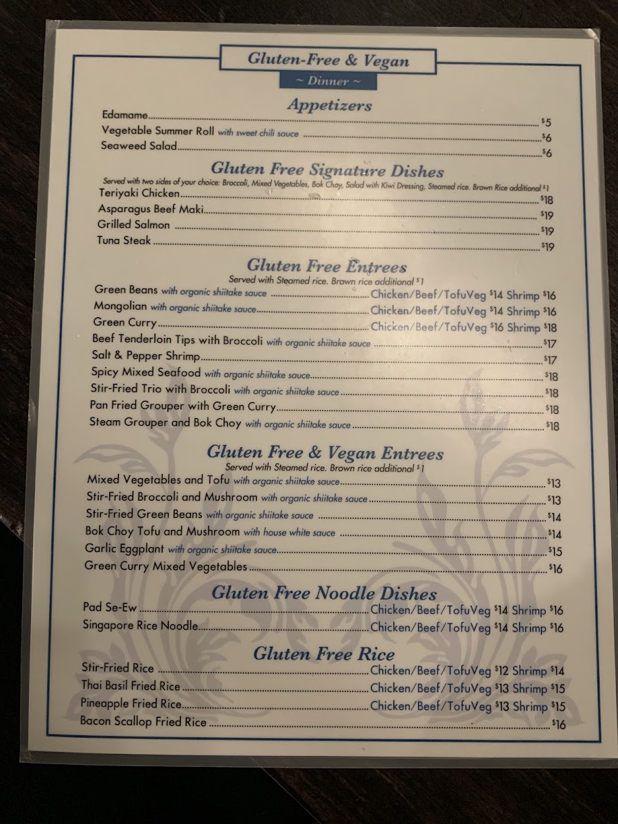 Dinner menu