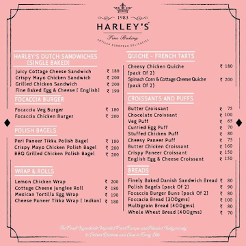 Harley's Fine Baking menu 