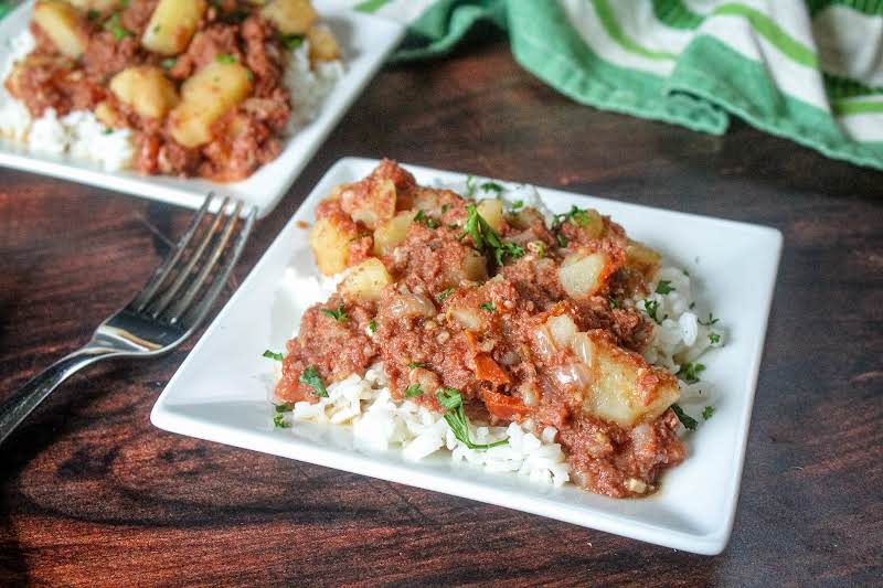 Corned Beef And Rice On A Plate.