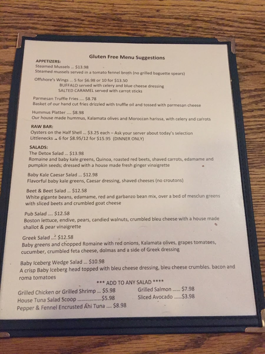 Gluten Free Menu as of September 2017 (1 of 2)