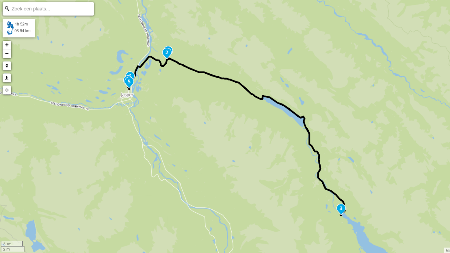 De route van vandaag. Afgelegde afstand: 94 km