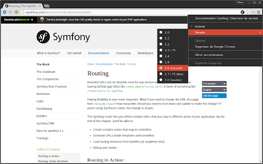 Documentation Symfony: Sélecteur de version