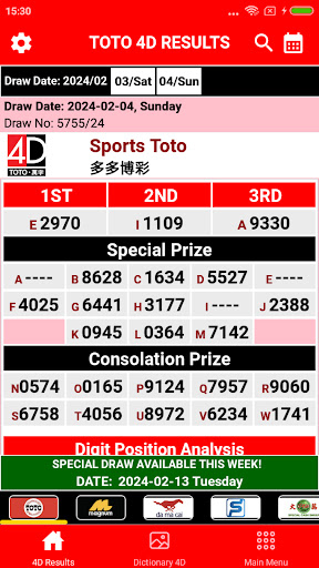 Screenshot Toto Results 4D Malaysia Live