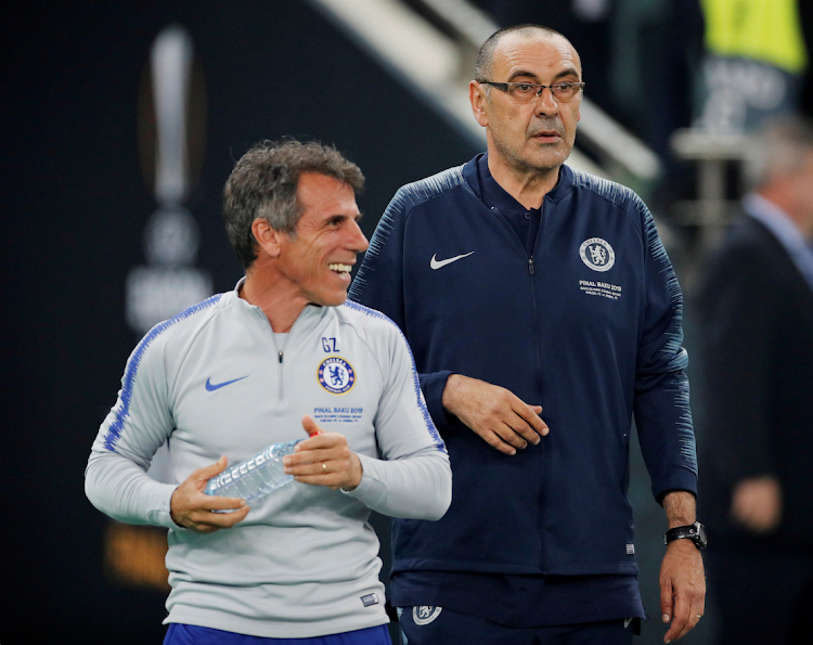 Chelsea manager Maurizio Sarri with assistant manager Gianfranco Zola