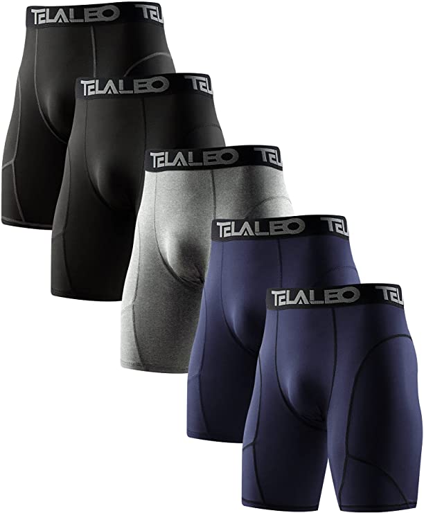 TELALEO 5/6 Pack Compression Shorts Men Spandex Sport Shorts Athletic Workout Running Performance Baselayer Underwear