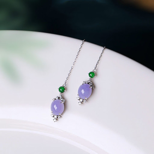 Title 4, Violet Hanging Earrings Silver Earrings with Ic...