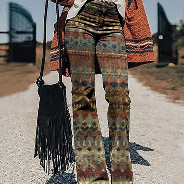 Trend Ongelijke Wide-Leg Broek Abstracte Print Losse Casual Wide-Leg Broeken Comfortabele en Modieuze Look Perfect voor Elke Gelegenheid