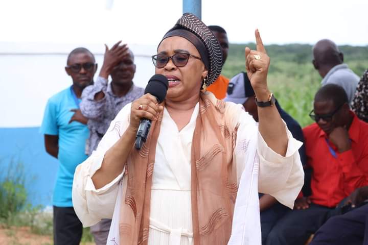 Kwale woman rep Fatuma Masito speaks in a meeting at Kanjaocha in Samburu sub-county on Saturday, December 23, 2023.