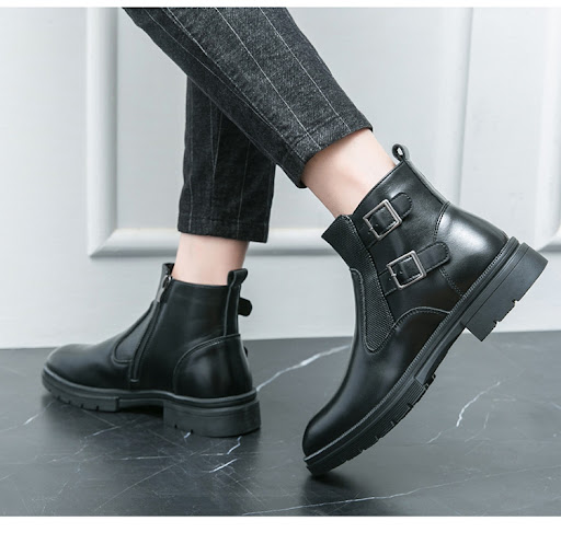 Title 4, High-top British Double Buckle Slip-on Leather ...
