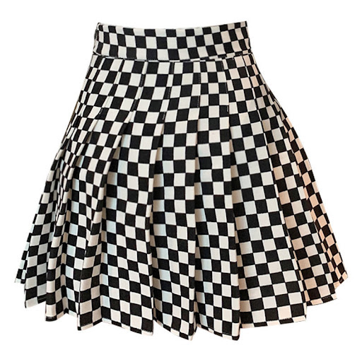 Title 6, Black And White Plaid Pleated Skirt A-Line High...