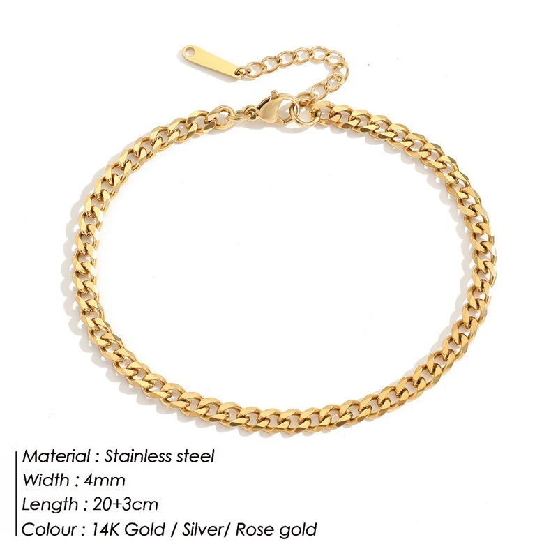 Bracelet de cheville doré en acier inoxydable pour femmes, un accessoire de mode élégant et durable, parfait pour sublimer votre style.