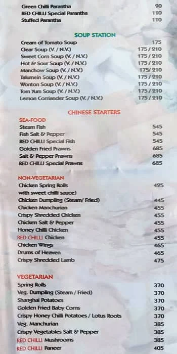 Red Chilli menu 