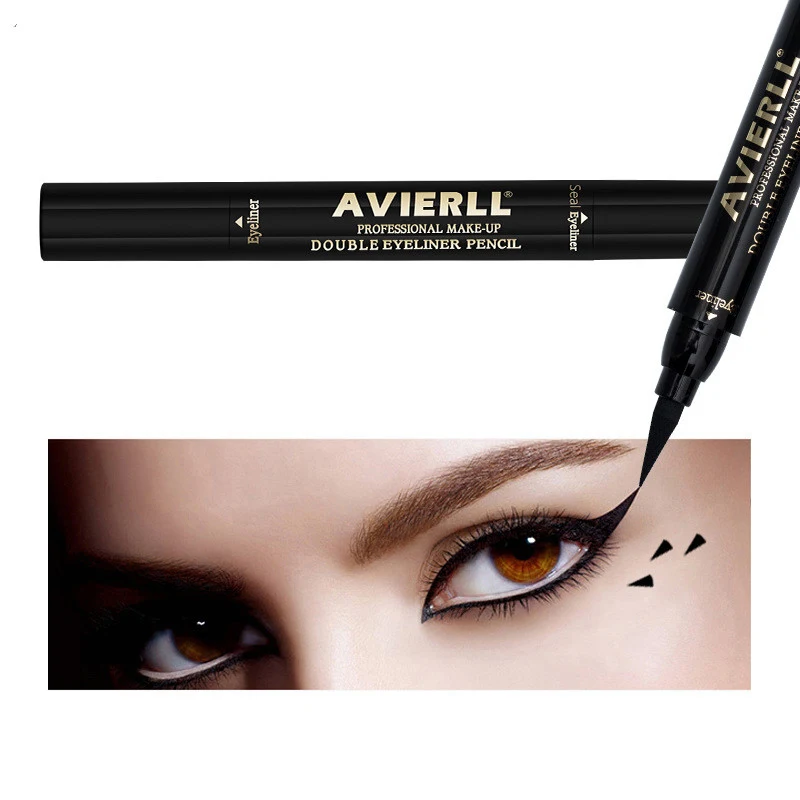 Dubbele eyeliner met driehoekstempel voor perfecte lijnen, waterdichte make-up voor nauwkeurige en gemakkelijke applicatie.