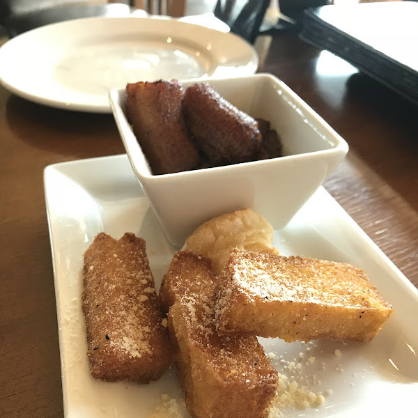 Polenta, friend banana, and fresh warm PAO♥️