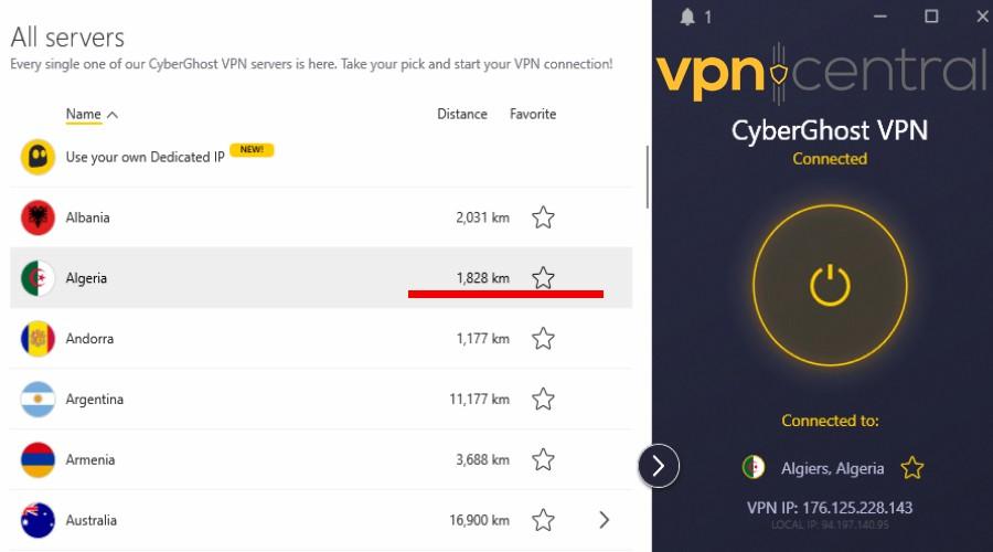 cyberghost connected to algeria location