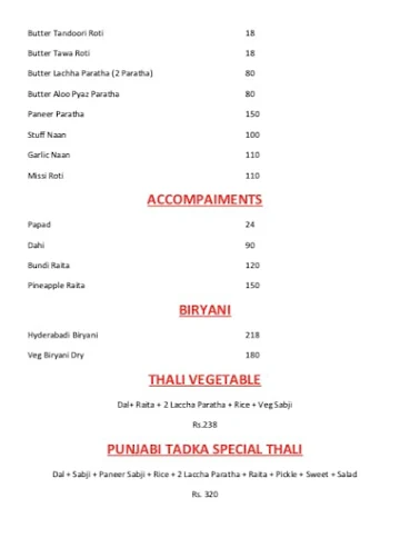Punjabi Tadka Pure Veg Restaurant menu 
