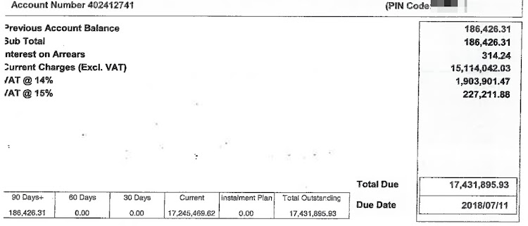 Screenshot of Nico Niemand’s R17-million bill for water and electricity for his property in Brixton, Johannesburg.