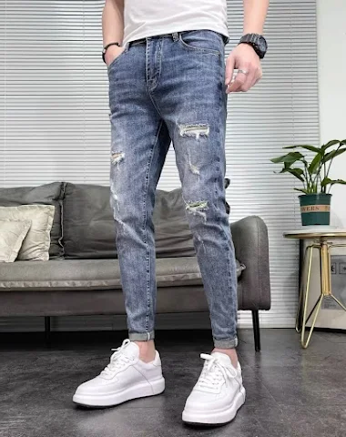 Heren skinny jeans met scheuren, le - 0