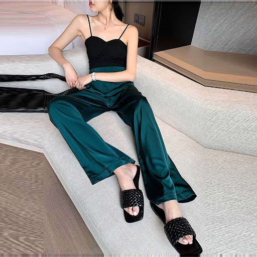 Title 4, Satin high-waisted wide-leg pants, womens trou...