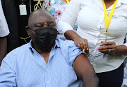 President Cyril Ramaphosa gets his booster in Mahikeng after concluding the presidential imbizo.