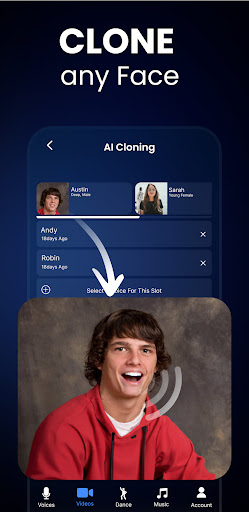 Screenshot Voice & Face Cloning: Clony AI