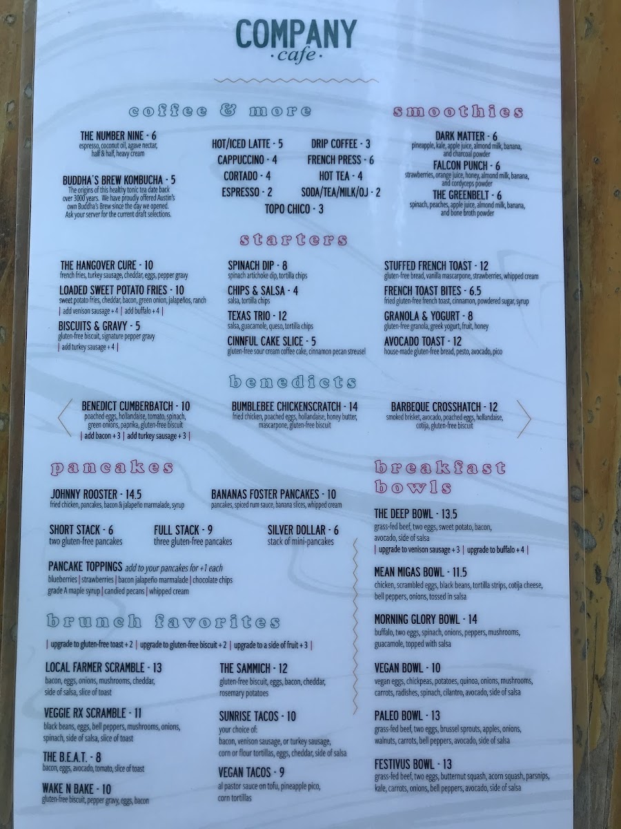 Company Cafe gluten-free menu