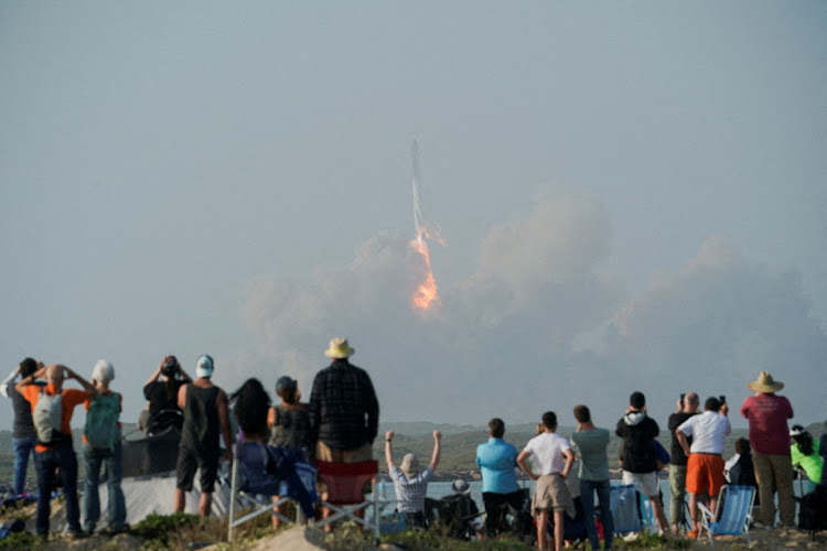 SpaceX's next-generation Starship spacecraft atop its powerful Super Heavy rocket lifts off from the company's Boca Chica launchpad on a brief uncrewed test flight near Brownsville, Texas, US, on April 20 2023.