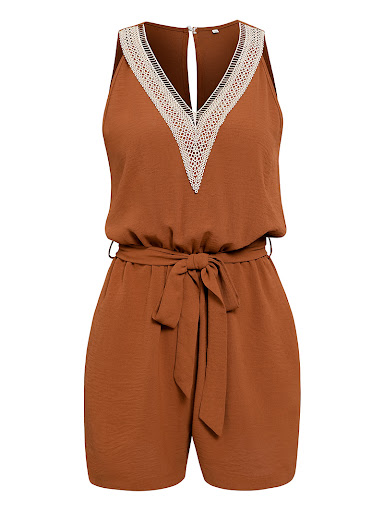 Title 4, Casual Jumpsuit Lace V-neck Sleeveless Tops Tie...