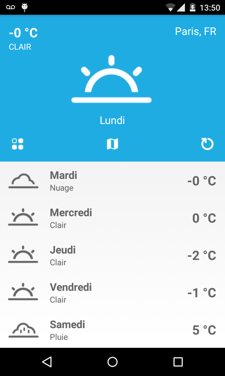Android application Météo screenshort