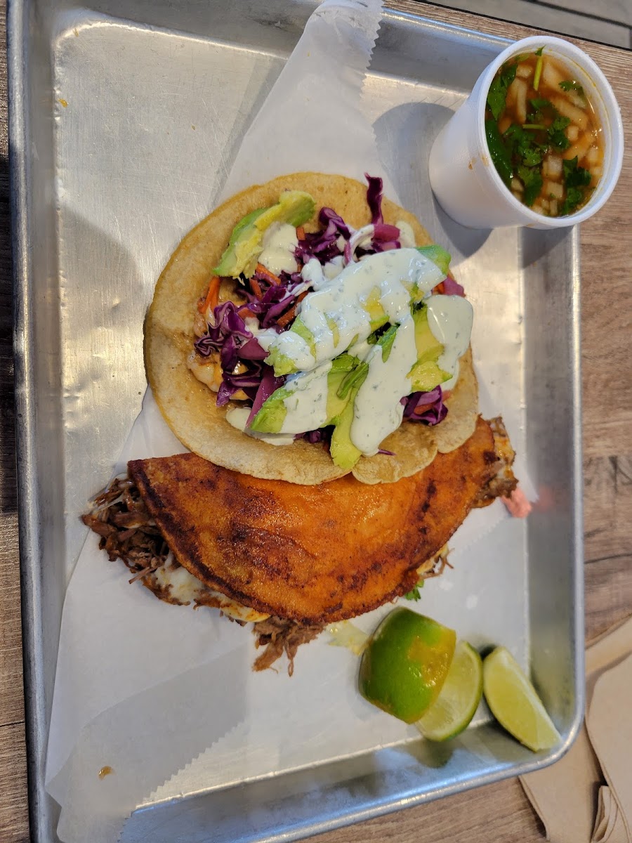 Shrimp(grilled) taco and Birria taco. Fabulous!