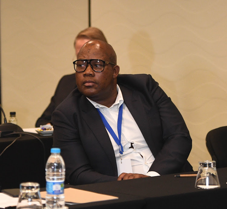 A rare picture of Bloemfontein Celtic owner-chairman Max Tshabalala attending the PSL board of governors press conference on March 18 2020 in Johannesburg.