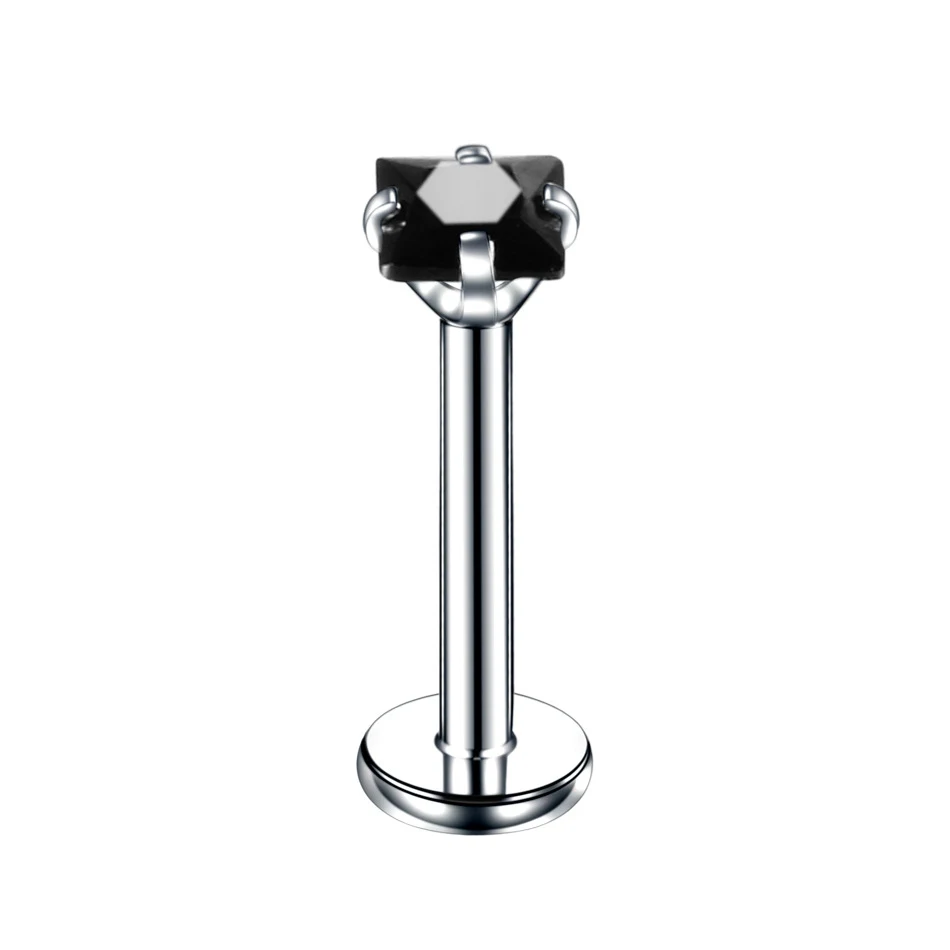 Labret Carré en Acier Inoxydable avec Zircon Internes – Bijou de Piercing Durable et Sécurisé pour un Look Unique