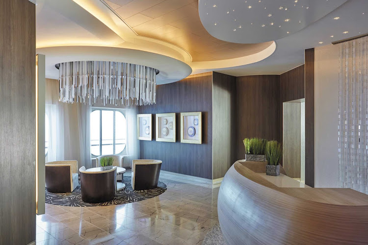  The reception area of the Canyon Ranch SpaClub on Seven Seas Explorer, located on deck 5 aft. 