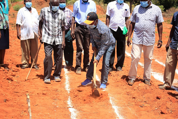 Ganze MP Teddy Mwambire during the groundbreaking ceremony for Dida Secondary School in Sokoke ward on Friday, April 16